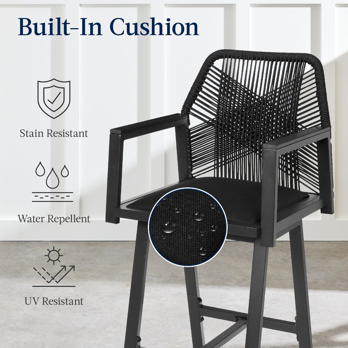 Best Choice Products Set of 2 Indoor/Outdoor Aluminum, Woven Rope Swivel Barstools w/ Armrests - Gray/Meteor - thumbnail 4