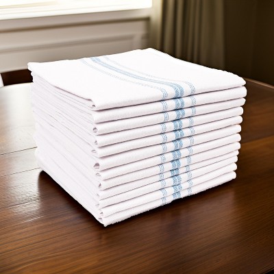White Cotton Stripe Kitchen Towels Set of 12