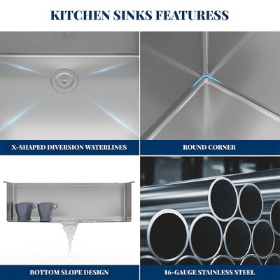 Brushed Stainless Steel Undermount Single Bowl Kitchen Sink