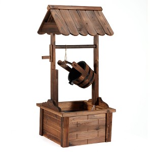 JOMEED Outdoor Decorative Rustic Farmhouse Wooden Wishing Well Water Fountain with Adjustable Flow Rate and 120 Volt Pump, Natural Carbonized Finish - 1 of 4