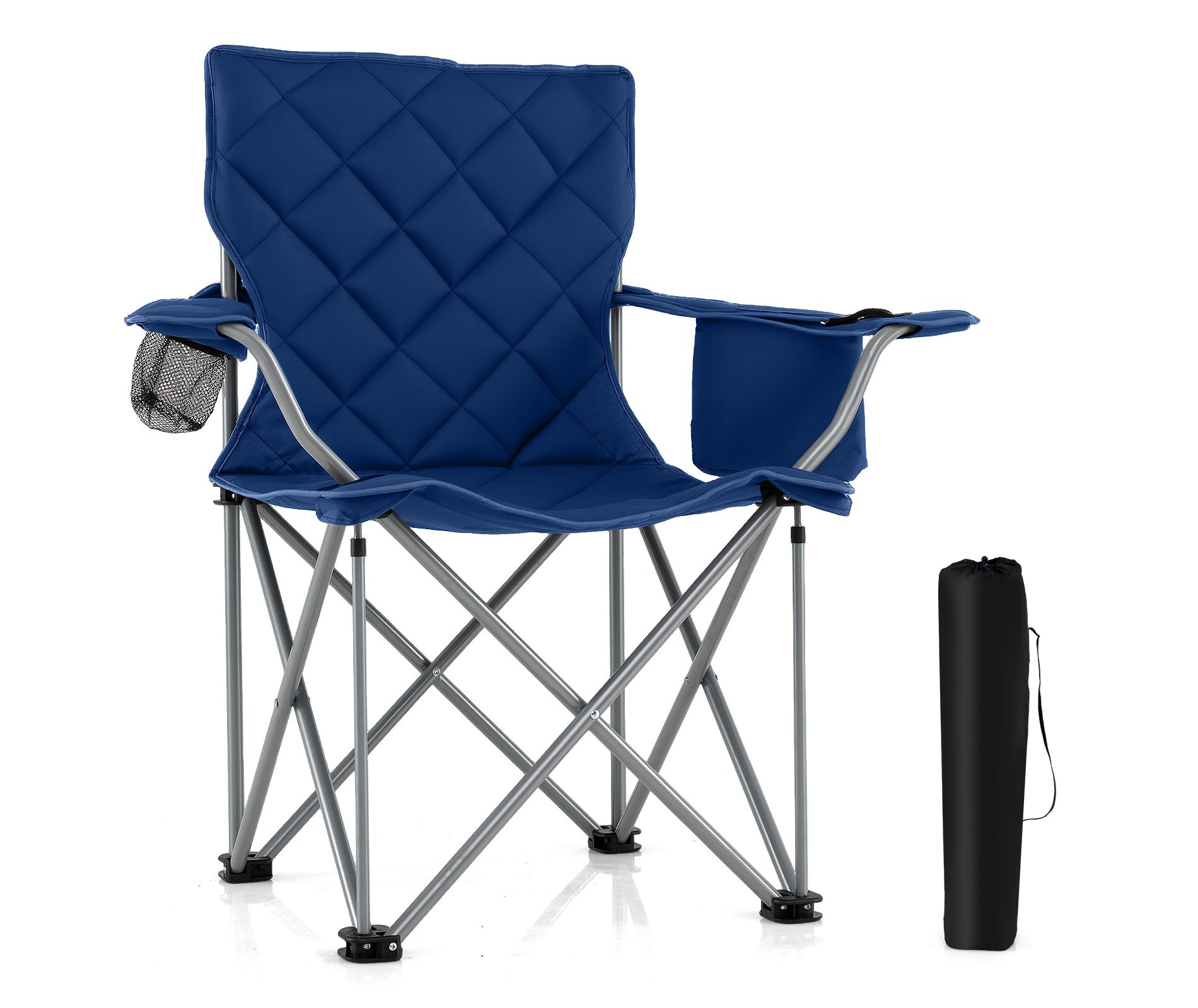 Tangkula Oversized Camping Chairs Heavy Duty Outdoor Folding Chair w/Cooler Pouch Navy