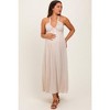 PinkBlush Cream Halter Neck Side Slit Maternity Midi Dress - 2 of 4