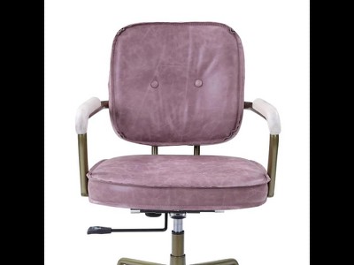 Aurora Pink Top Grain Leather Swivel Accent Chair with Fixed Arms