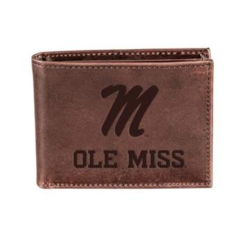Evergreen NCAA Ole Miss Rebels Brown Leather Bifold Wallet Officially Licensed with Gift Box