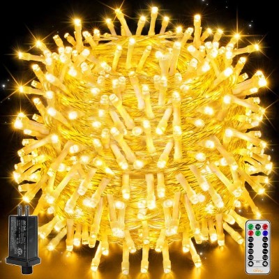 Ollny 800 LED Warm White String Lights (Clear Cable, Plug in, 8 Modes, IP44 Waterproof)