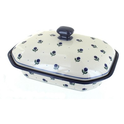 Blue Rose Polish Pottery Blueberry Medium Covered Baking Dish