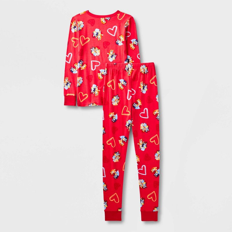 Kids' Bluey Valentine's Day 2pc Long Sleeve Cotton Snug Fit Pajama Set - Red, 2 of 6