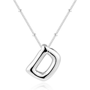 Chunky Balloon Initial Necklace 14K Gold Plated Non Tarnish Mom Gift Silver-D - 1 of 4