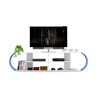 Vynxaria Mid-Century Modern TV Stand ¨C 68" Open Storage Unit with 4 Shelves