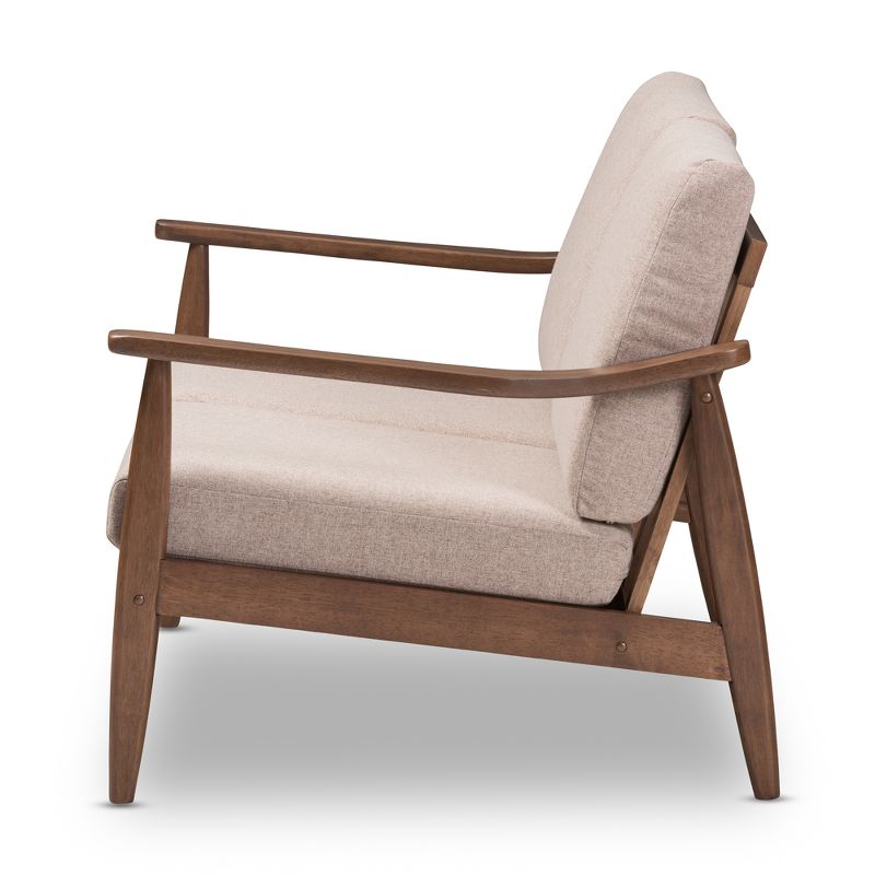 Venza Mid-Modern Walnut Wood Fabric Upholstered 2 Seater Loveseat Light Brown - Baxton Studio, 4 of 11