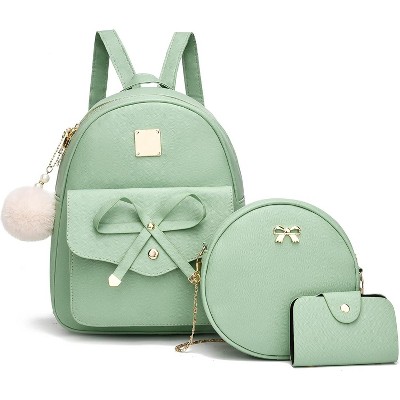 3-Pieces Girls Bowknot Fahsion Leather Backpack Backpack Purse for Women Rucksack