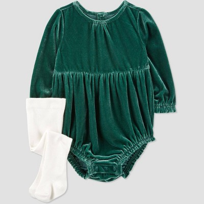 Image of Carter's Just One You®️ Baby Girls' Romper with Tights - Green 18M