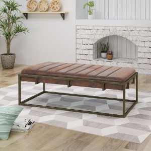 Kumasinova Modern Upholstered Velvet Ottoman Bench with Brass Finish – 49" Wide, Foot Stool with Channel Pleating, Entryway Bench, End of Bed Bench - 1 of 4