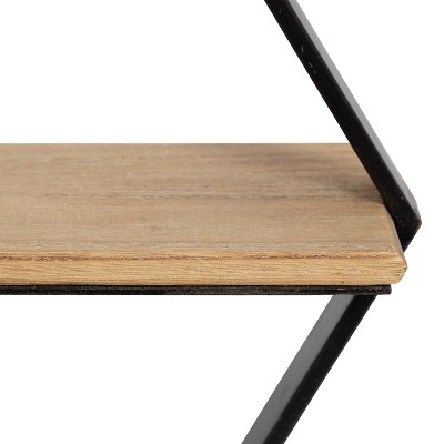 Black Hexagon Floating Wall Shelf with Wood Shelves