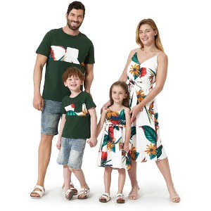 PATPAT Family Matching Mommy and Me Floral  Strap Midi Dresses and Splicing Short-sleeve T-shirts Sets - 1 of 4