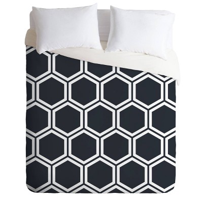 King The Old Art Studio Hexagon Comforter Set Black/White - Deny Designs