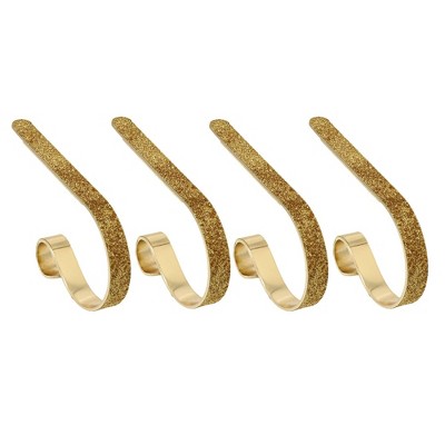 Gold Glitter Adjustable Metal Mantle Clip Stocking Holders