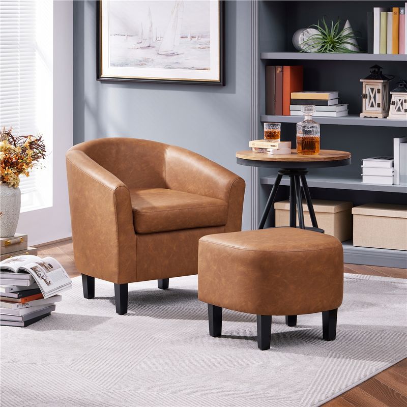 Yaheetech Faux Leather Accent Arm Chair Barrel Chair with Ottoman for Living Room, 2 of 10