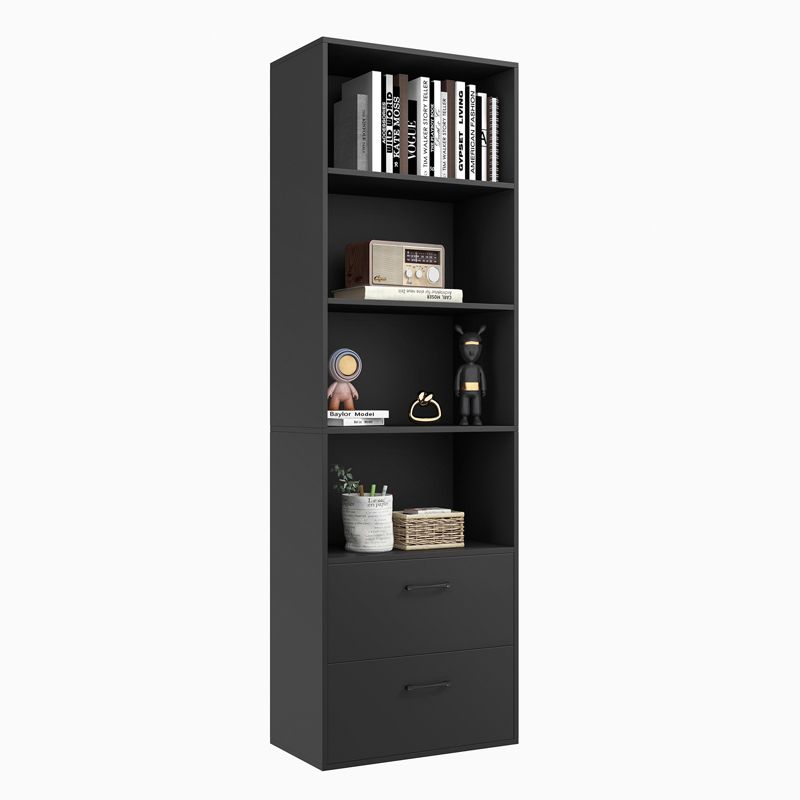 Tangkula 74” Tall Bookcase 4-tier Open Bookshelf with 2 Slide-out Drawers Modern Display Shelf with Anti-toppling Device Multipurpose Wooden Storage Organizer White/Black, 1 of 11