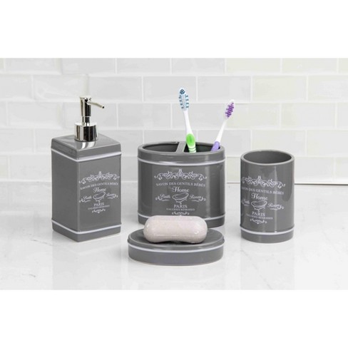 4pc Marble Resin Marble Effect Bath Accessory Set Black - Kralix : Target