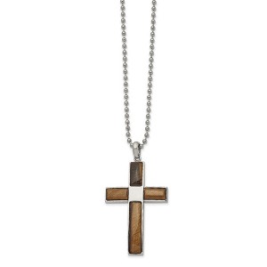 Black Bow Jewelry Men's Stainless Steel & Tiger's Eye Large Cross Necklace, 22 Inch - 1 of 4