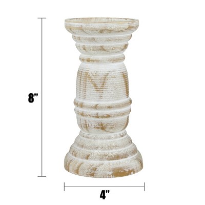 Coastal Charm 8" Worn White Wooden Pillar Candle Holder