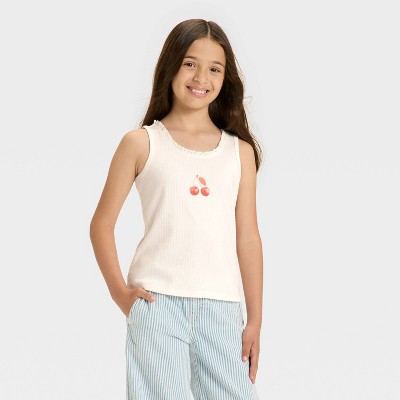 Girls' Pointelle Fitted Lace Trim Tank Top - Cat & Jack™