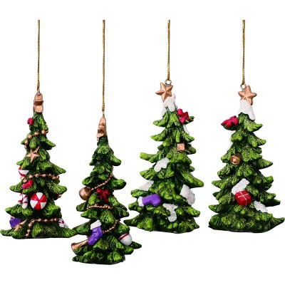 Transpac Resin 4 in. Green Christmas Holiday Tree Ornament Set of 4
