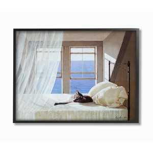 Stupell Industries Cat Resting on White Oceanside Bed Nautical Painting - 1 of 4