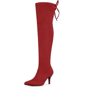 Allegra K Women's Stiletto Heels Back Bow Over the Knee Thigh High Boots - 1 of 4