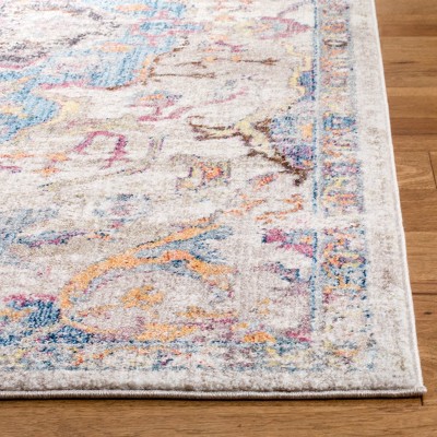 Blue and Light Grey Synthetic Hand-Knotted Runner Rug