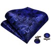 Men's Royal Blue Paisley 100% Silk Pre-Tied adjustable Bow Tie Pocket Square Cufflinks Set - 4 of 4