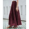 Women's Chiffon Boho Maxi Skirt - High Waist Tiered Pleated Floral A-Line Long Skirt Wine - 4 of 4