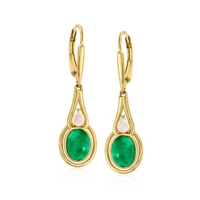 Ross-Simons Opal and 3.00 ct. t.w. Emerald Drop Earrings in 18kt Gold Over Sterling