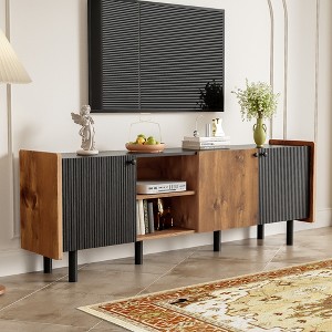 YOOCOZZ TV Console Table for TVs up to 70'' with 3 Cabinets and Wood Color Top Panel & Handle - 1 of 4