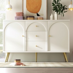 140" Metal foot three drawer two door dining cabinet, combining high-quality wood and metal - 1 of 4