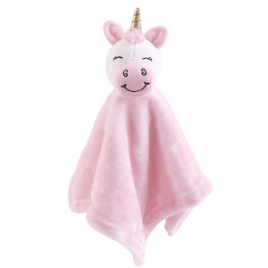 Hudson Baby Infant Girl Animal Face Security Blanket, Pink Unicorn, One Size - 1 of 2