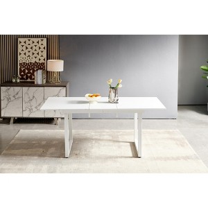 Gulches Extendable Dining Table, 55.11"-70.86" White MDF Top & Metal Legs, Modern Space-Saving Table for Kitchen/Living Room - 1 of 4