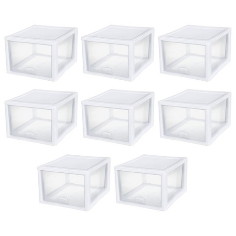 Sterilite 27 Quart Plastic Stackable Storage Container Bin W/built-in  Handles And Removable Lids, Clear Base W/white Frame : Target