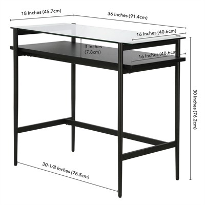 36" Blackened Bronze Desk with Glass Top and Shelf