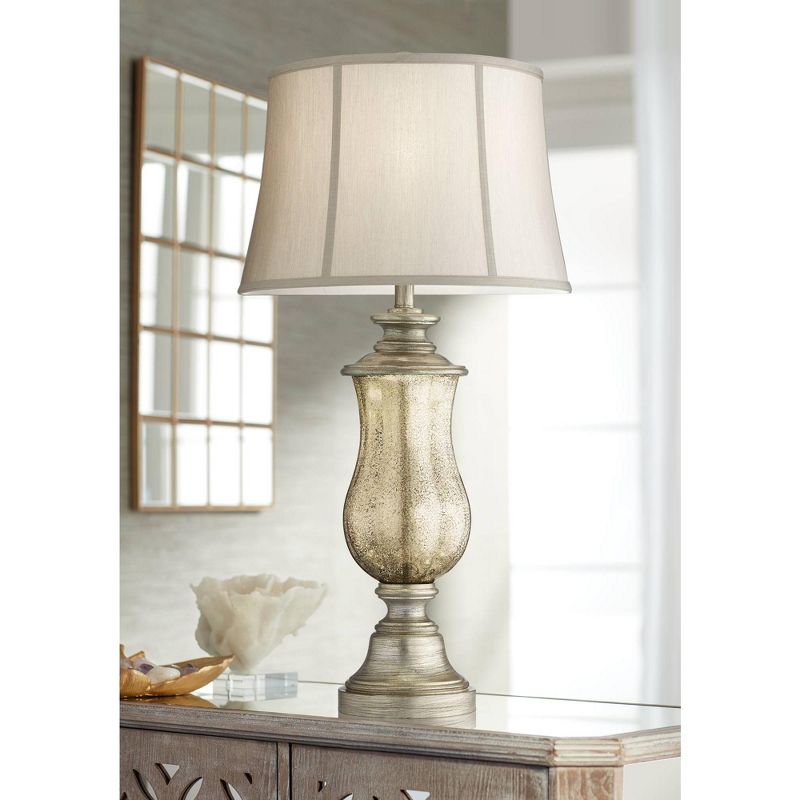Barnes and Ivy Freida Table Lamp 33 1/2" Tall Mercury Glass Urn Off White Fabric Bell Shade for Bedroom Living Room Bedside Nightstand Office Kids, 2 of 7