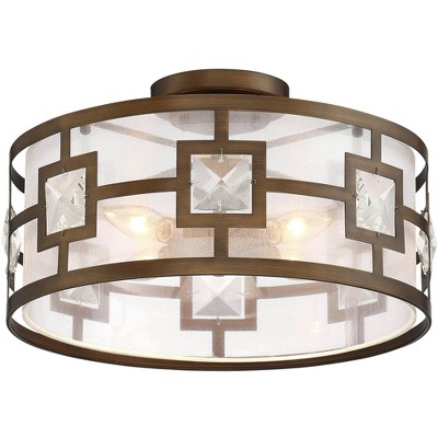 19" Crystal Bronze Drum Semi-Flush Mount Ceiling Light