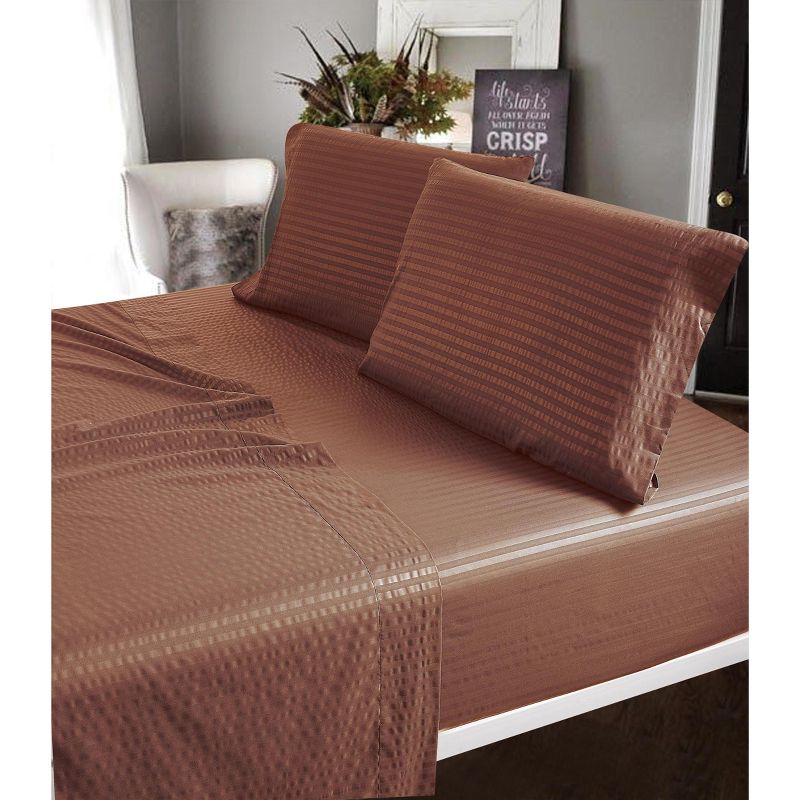 Deluxe Hotel Elegant 4 Piece Bed Sheet Set Double Brushed Soft Microfiber Fabric With Dobby Stripe - Wrinkle Free, 3 of 5