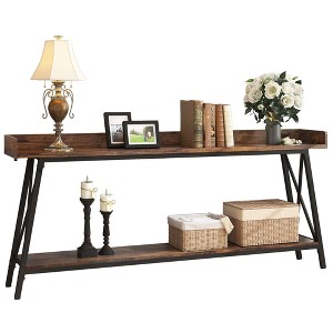 Contemporary 70.87" Console Table, Industrial Style, Easy To Assemble, Extra Long Entryway Table, X-Shaped Support ,Black+Brown - 1 of 4