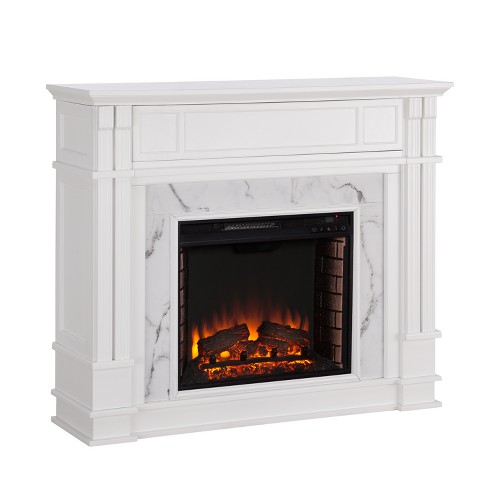 Highpoint Faux Cararra Marble Electric Media Fireplace White - Aiden ...