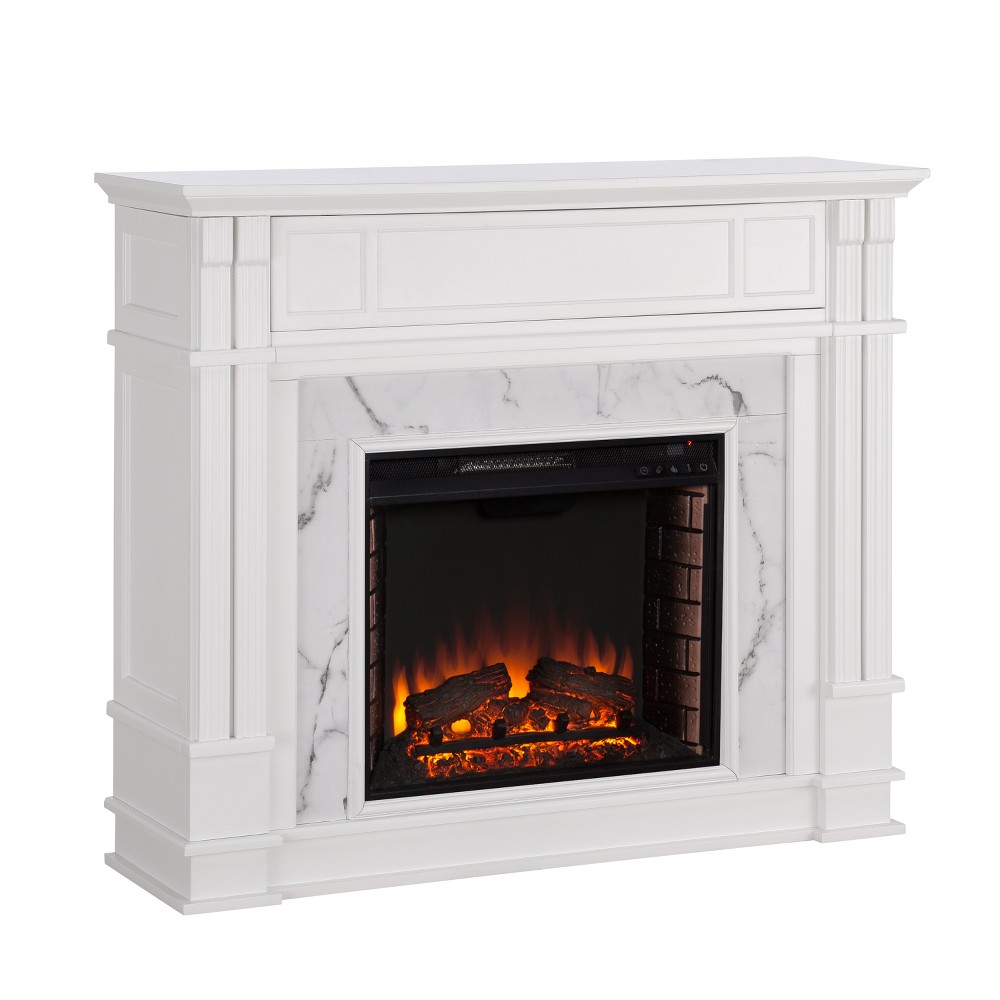 Photos - Electric Fireplace Highpoint Faux Cararra Marble Electric Media Fireplace White - Aiden Lane