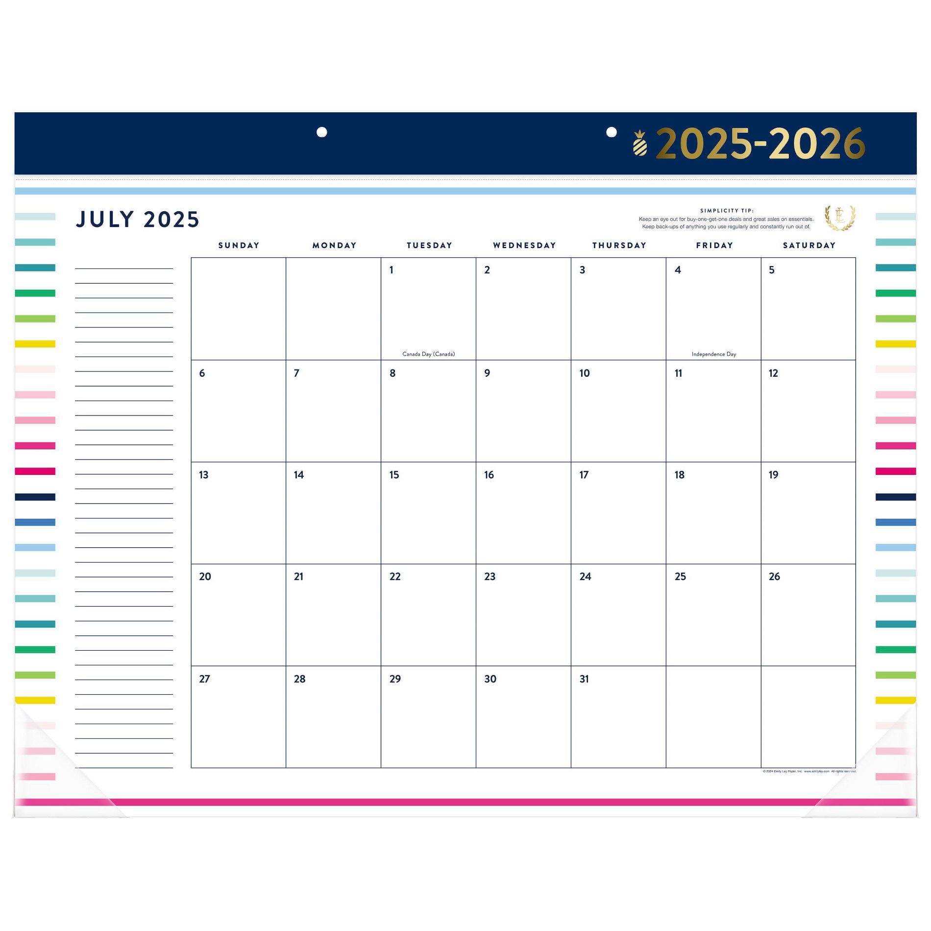 Emily Ley for At-A-Glance Standard Desk Happy Stripe July 2025 to June 2026