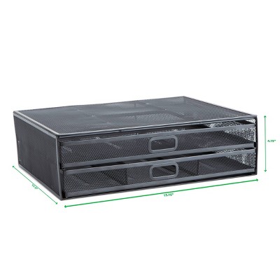 Black Metal Mesh Monitor Stand with Storage Drawers