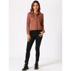 INSPIRE CHIC Women's Turn-Down Collar Flap Pockets Snap Button Faux Suede Jacket - 3 of 4