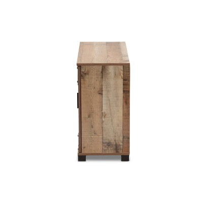 Rustic Brown Wood 3-Door Shoe Cabinet with Metal Accents